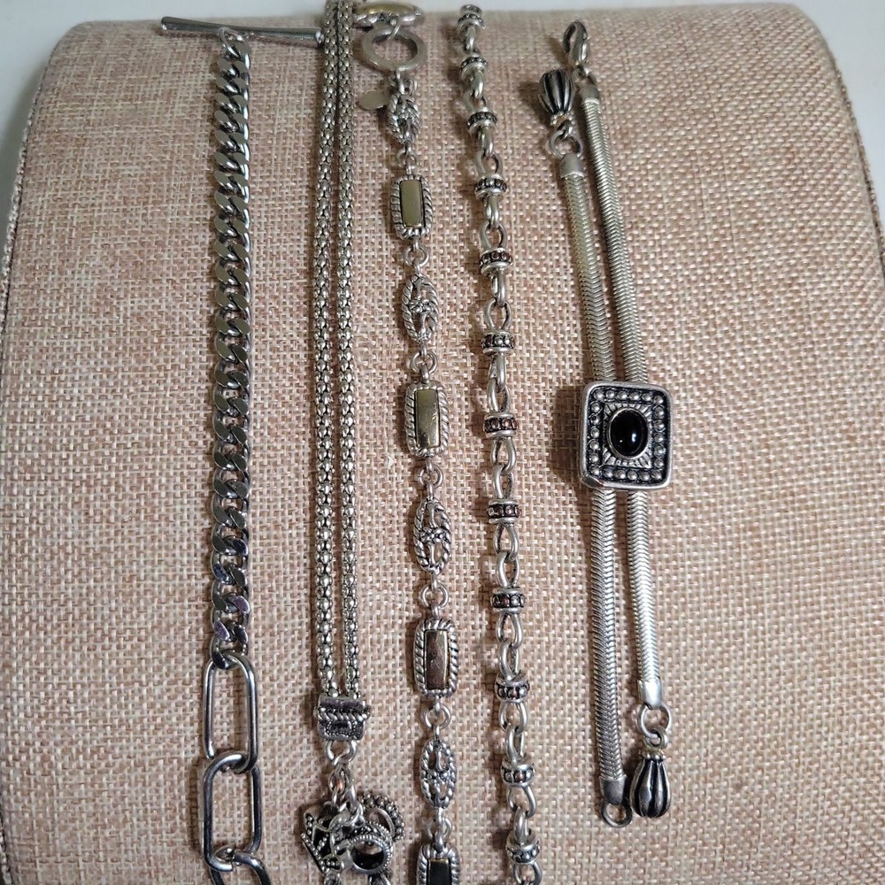 Vintage Silver Tone Charm Bracelet Lot Mixed Metal 90s Gothic Grunge Sz. 7-8 90s